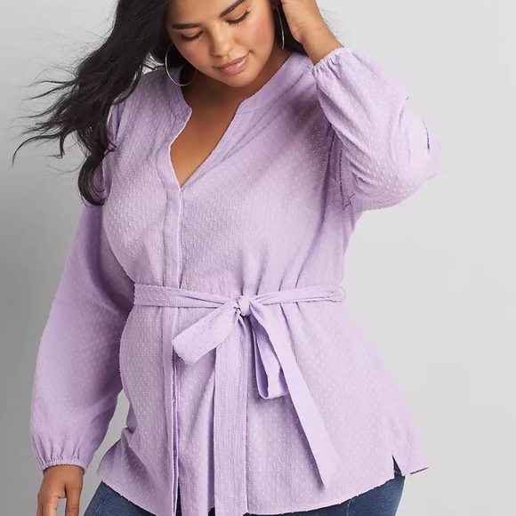 Tops - Lane Bryant Textured Button-Front Belted Top